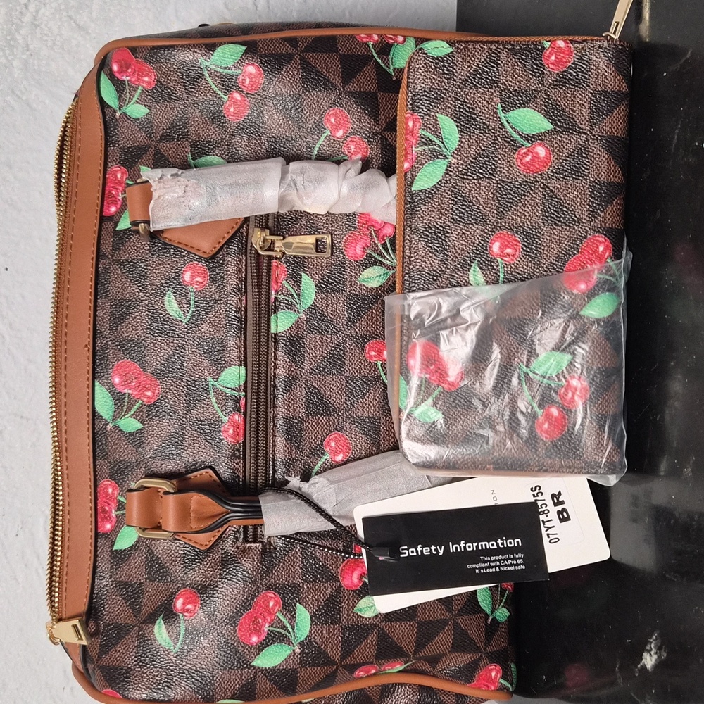 Cherry Patterned Handbag With Wallet - image 3